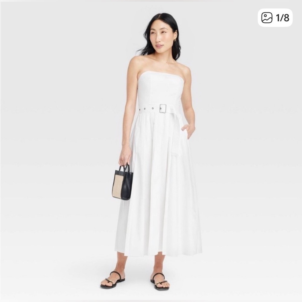 A new day White Belted Midi Bandeau Dress Size 6